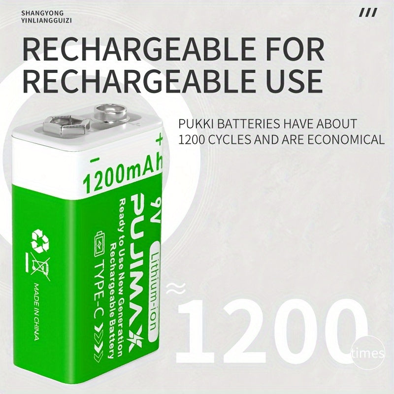 Lithium Battery with Type-C Port Rechargeable 9V Pack of 1 2 or 4