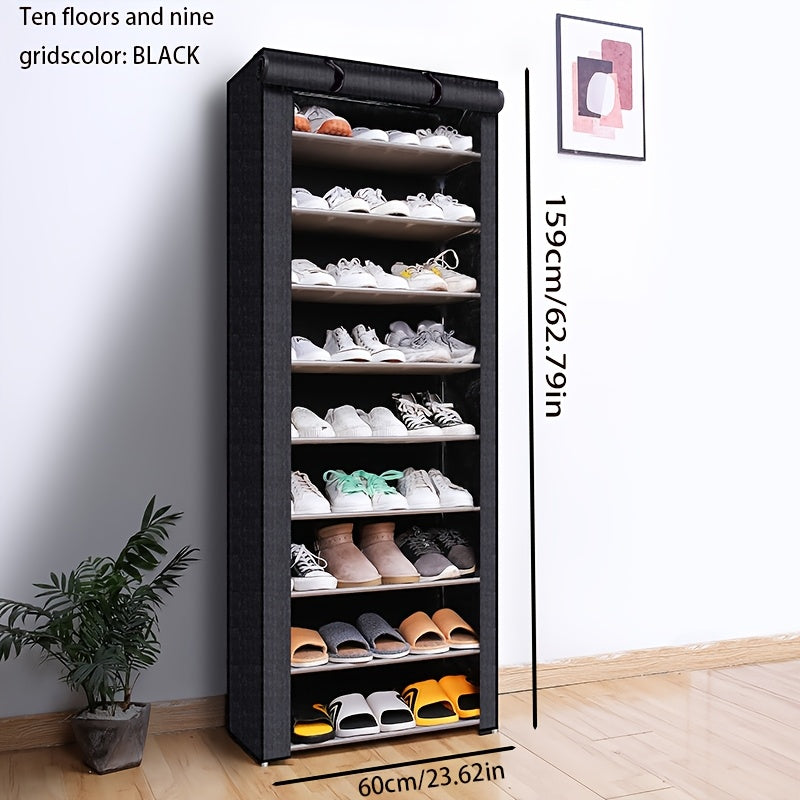 6-10 Layer Metal Shoe Rack with Dust-Proof Rolling Door Space-Saving Storage