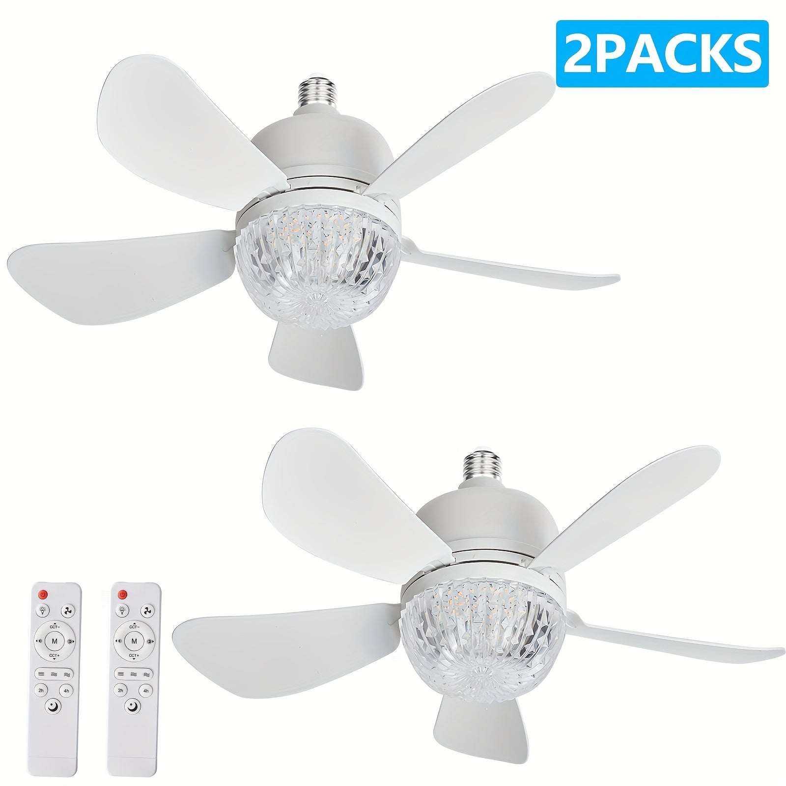 2pcs LED Smart Ceiling Fan Lights with Remote Control Adjustable Lighting and Speed