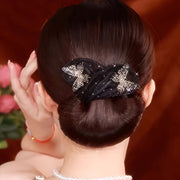 Creador de moño para cabello con lazo negro de inspiración vintage con piedras de rhinestone y lentejuelas para mujeres y niñas