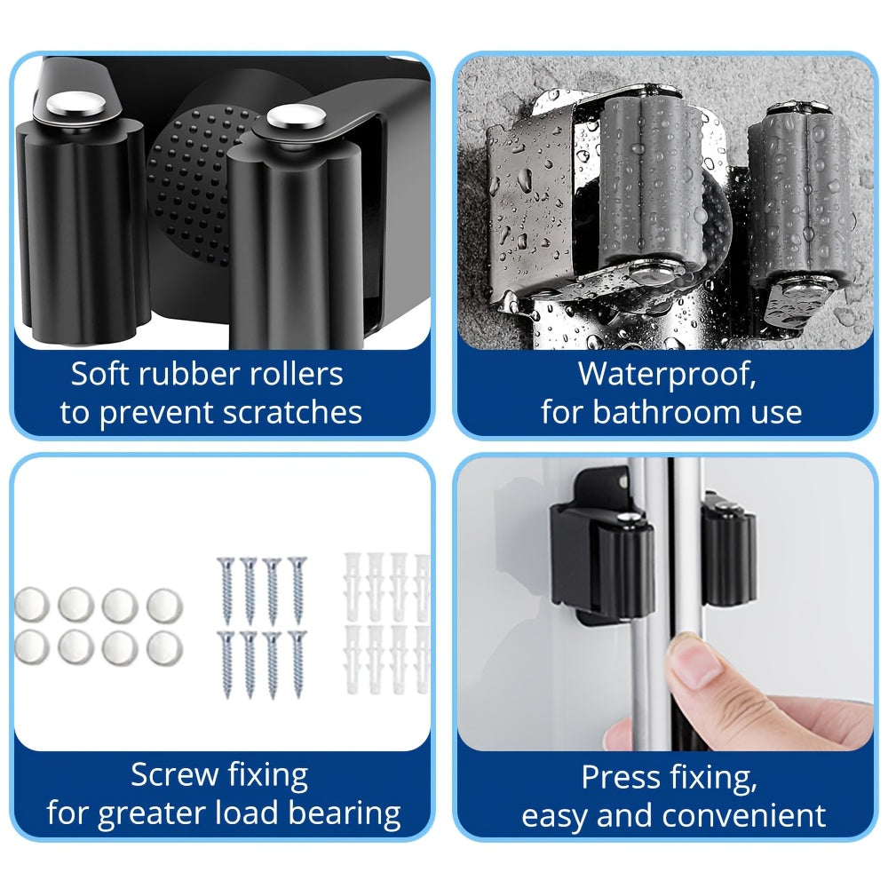 Soporte de pared para trapeadores, organizador de estantes para escobas, palas, acero inoxidable