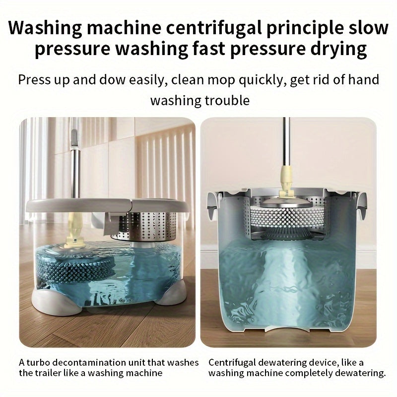 Quvvatli zanglamas po'latdan yasalgan aylanuvchi mopa to'plami, 3 ta qayta ishlatiladigan pad bilan - oshxona, hammom va yashash xonasi pollarini tozalash uchun ideal