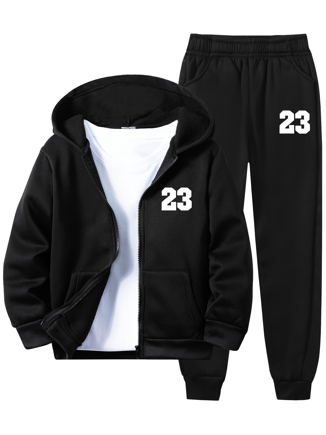 Boys' 2-Piece Hoodie and Joggers Set with #23 Print Fleece Lining Fall Winter Casual Outdoor