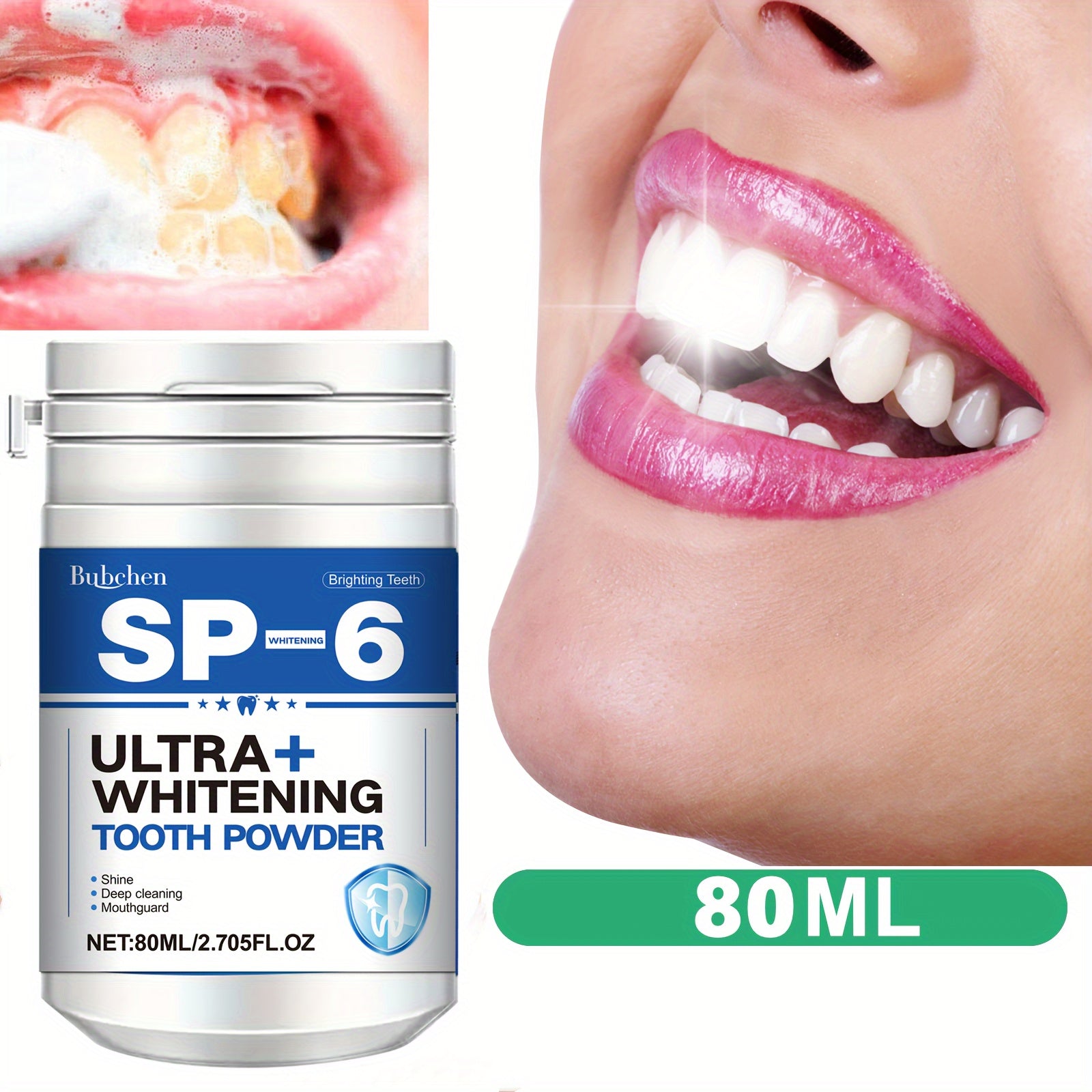 Polvo blanqueador para dientes para adultos 80ml sabor menta limpieza profunda