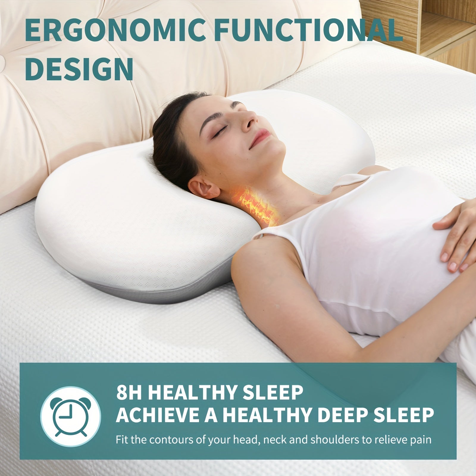 Memory Foam Cervical Pillow with Cooling Cover for Neck Support and Comfort