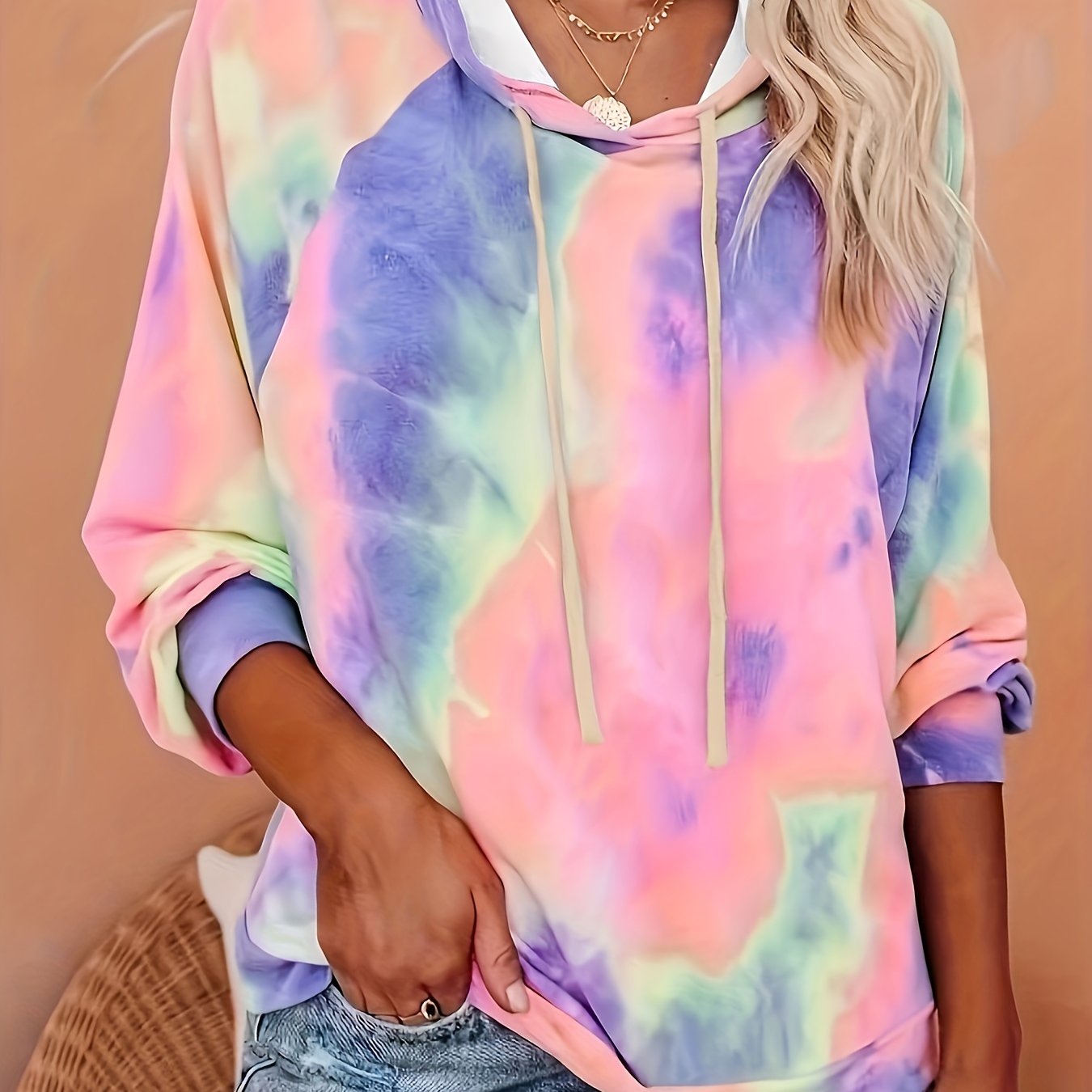 Plus Size Tie Dye Hoodie Women's Casual Long Sleeve Sweatshirt
