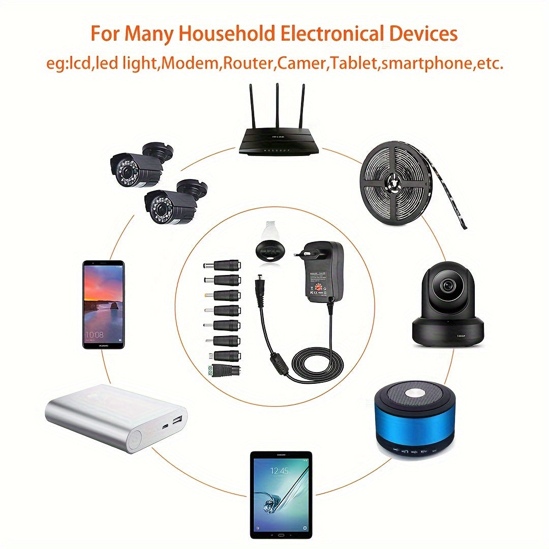 30W Universal AC/DC Power Adapter with 8 Tips for Electronics and LED Strips