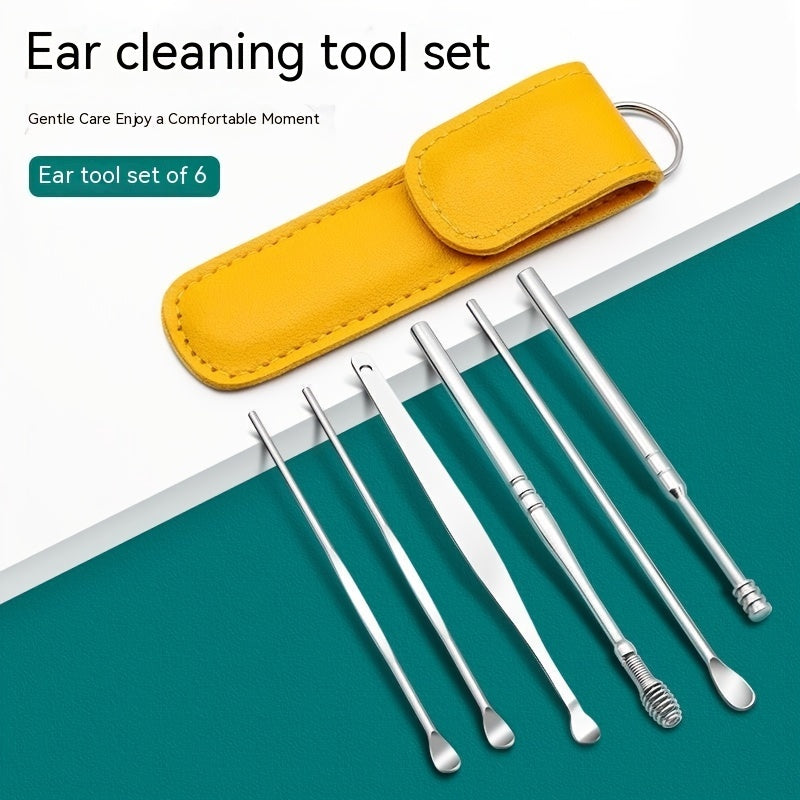 6-Piece Stainless Steel Ear Cleaning Spoons Set for Adults Spiral Design