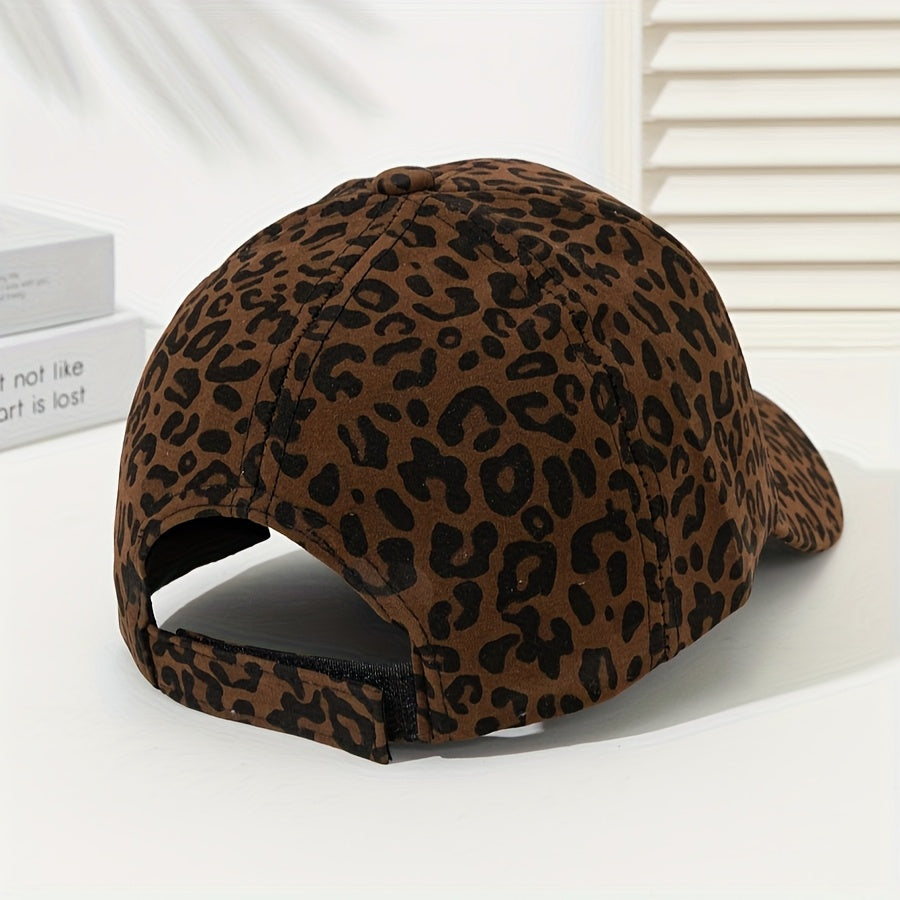 Unisex Leopard Print Baseball Cap with Flat Brim Lightweight Polyester Vintage Style