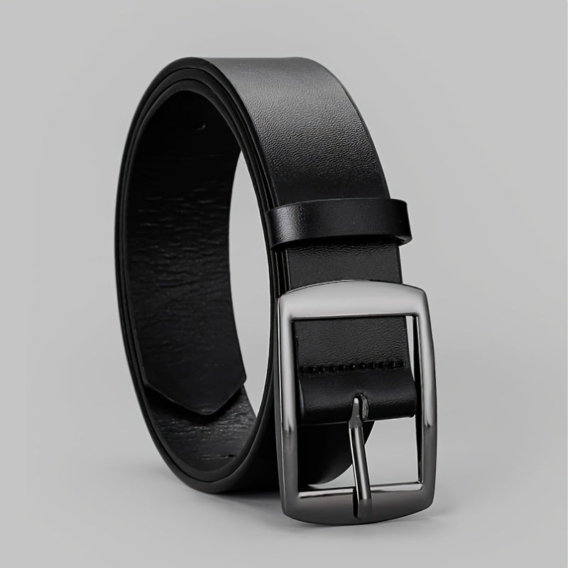 Men's Black PU Leather Belt with Smooth Alloy Buckle for Casual Daily Wear