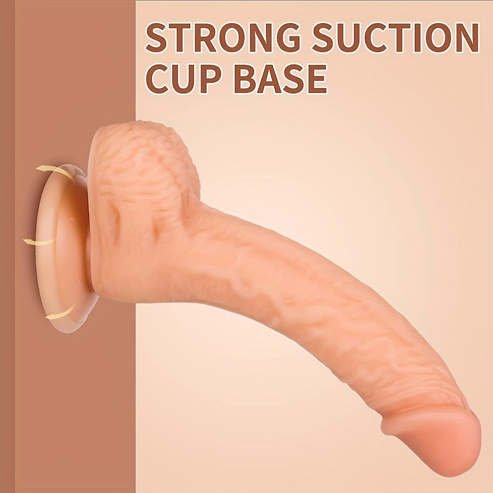 Realistic Silicone Dildo with Suction Cup 17.78cm Curved Shaft G-Spot Anal
