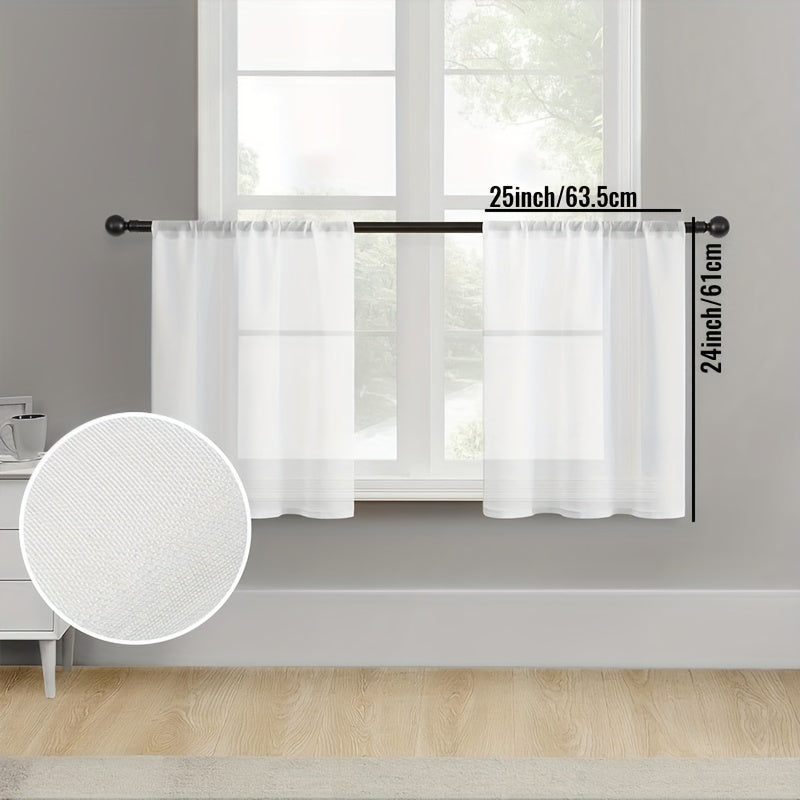 Juego de 2 cortinas de cocina semi-translúcidas con textura de lino blancas para cafetería, sala de estar y dormitorio