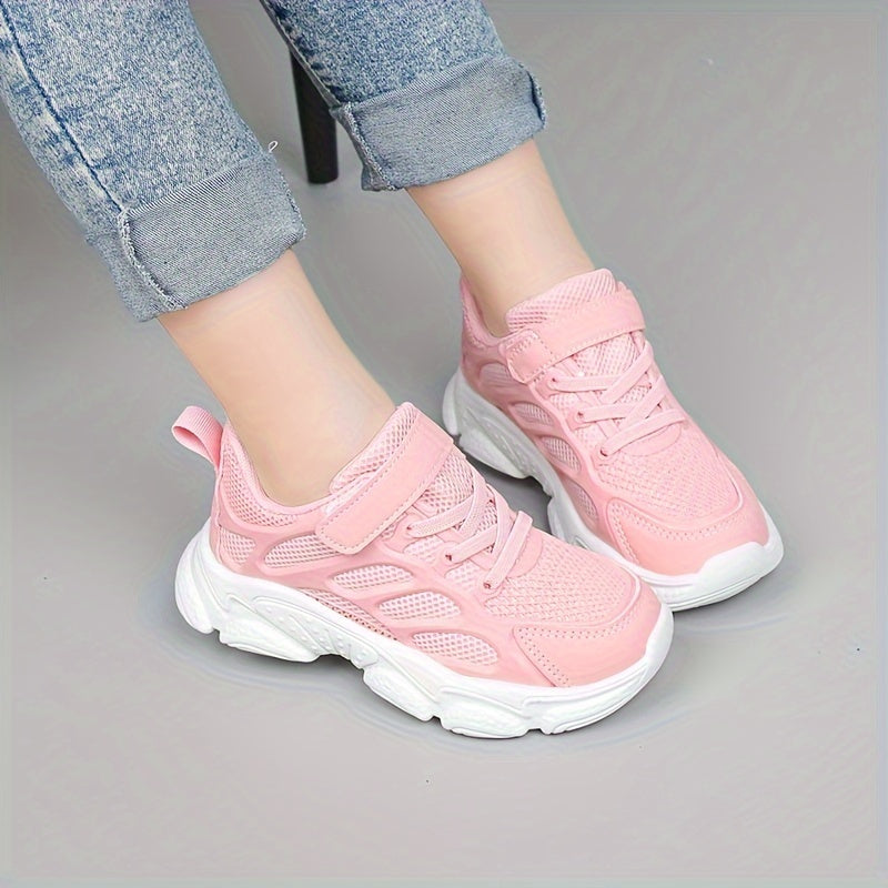 Дышащие сетчатые кроссовки для девочек, всесезонные нескользящие беговые туфли с застежкой на липучке