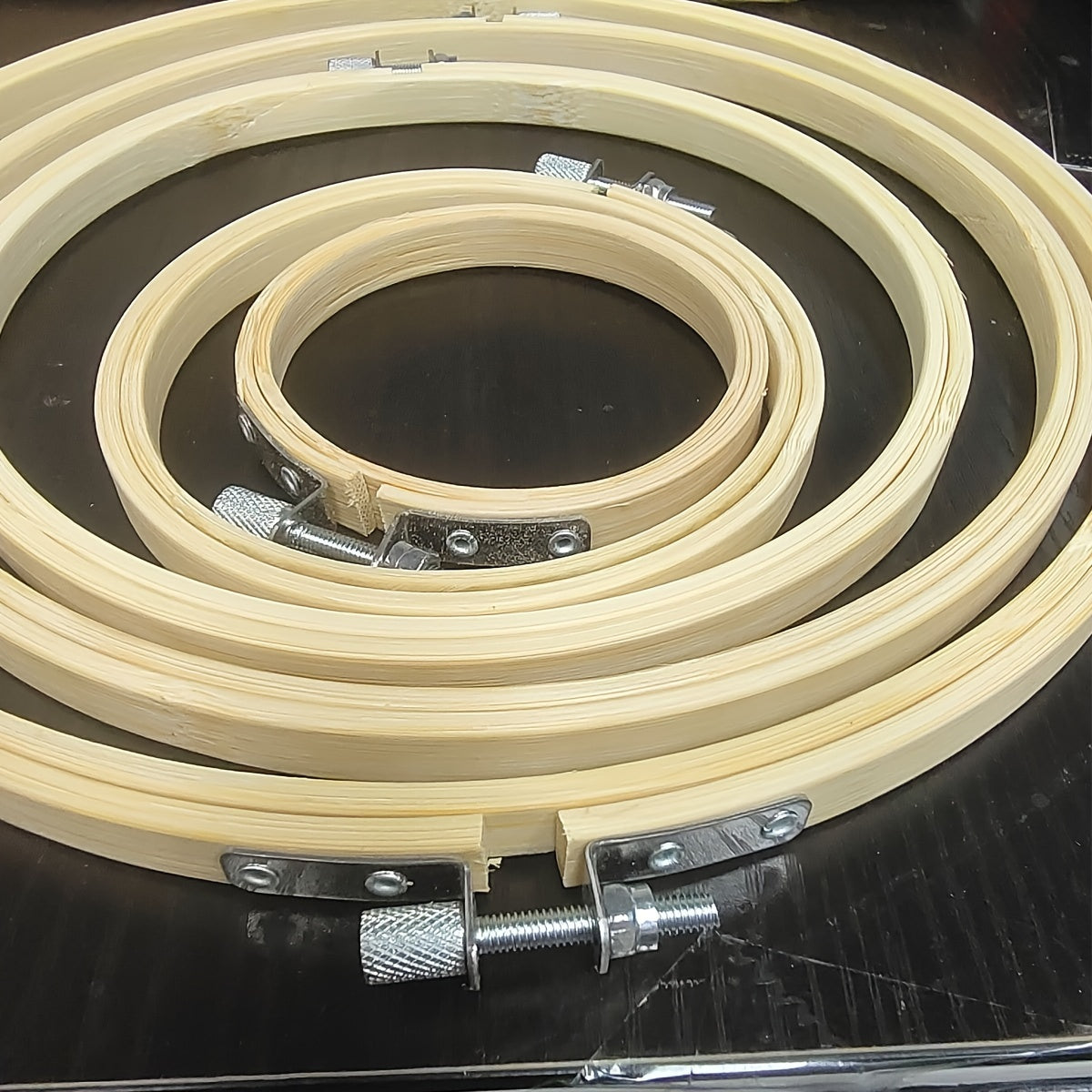 Set of 5 Light Yellow Bamboo Embroidery Wreaths for Wedding Decoration and DIY Crafts