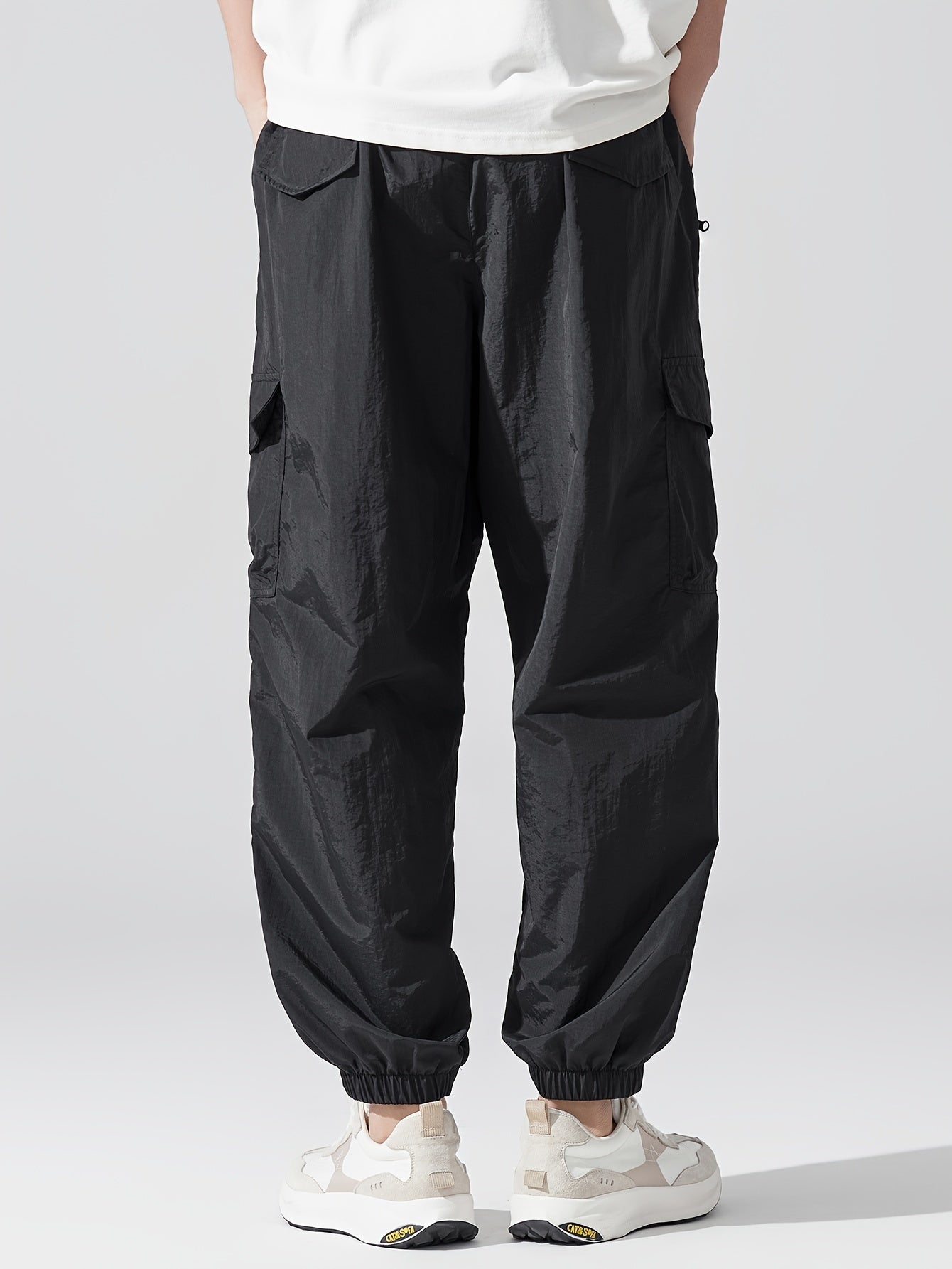 Plus Size Men's Black Nylon Joggers Lightweight Loose Fit Casual Sporty Sweatpants