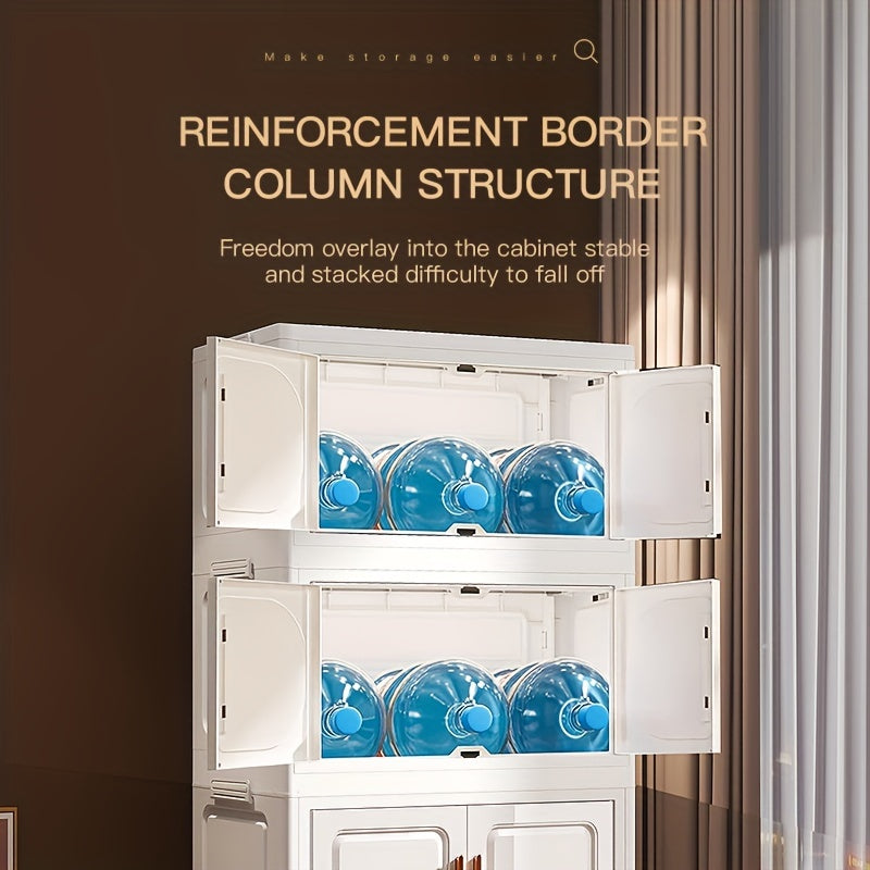 Складной органайзер для хранения PP с колесами, двойными дверцами и многоуровневыми полками