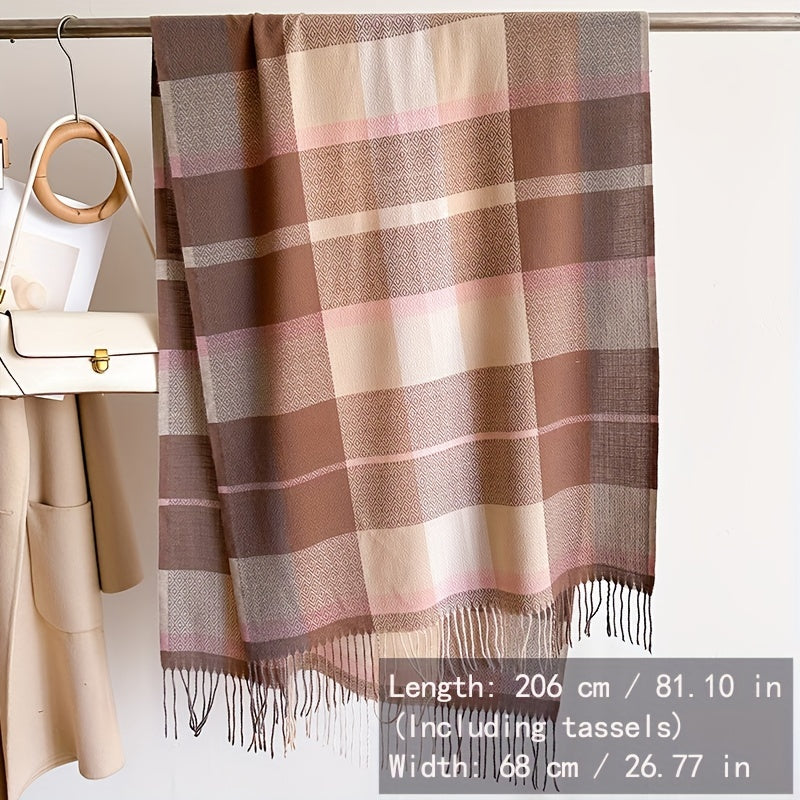 Ayollar uchun faux kaşmirli plaid tassel sharf qish uchun issiq va qulay sovgʻa