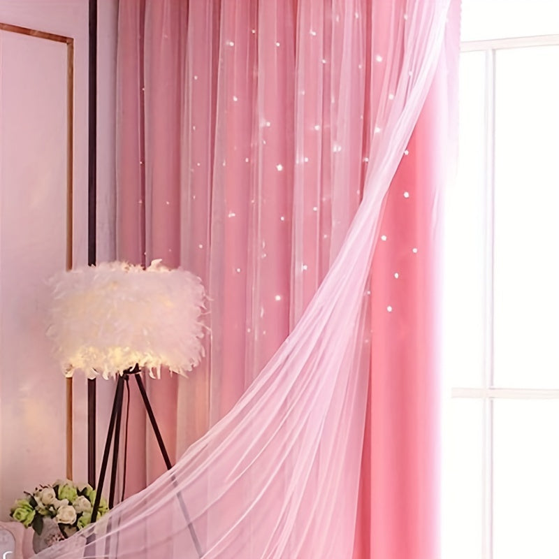 Hollow Star Curtains Two Layers Soft Breathable Fabric for Living Room Bedroom