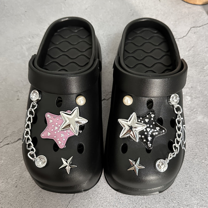 Women's Breathable Thick-Soled Slippers with Star Accessories Indoor Outdoor