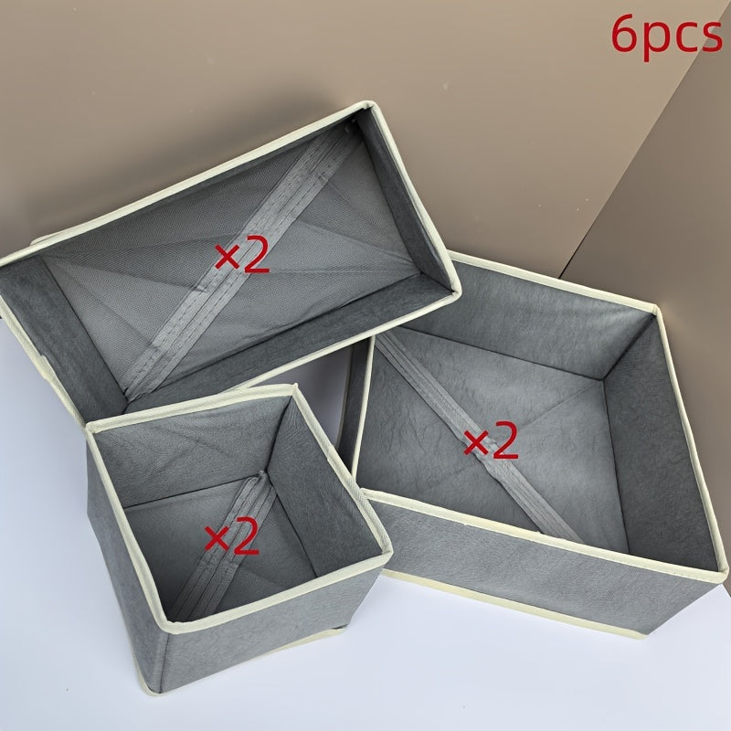 6 ta polyester shkaf tashkilotchilari to'plami, paypoq, ichki kiyim va kichik buyumlar uchun, yig'iladigan saqlash qutilari