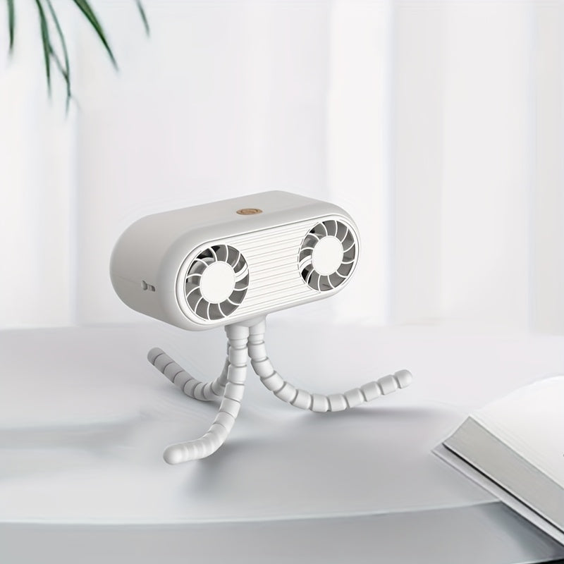 Портативный вентилятор для коляски с USB-аккумулятором, съемным креплением на штатив, 3 скорости, время работы 6 часов, идеально подходит для автомобильных сидений и туристических палаток. Доступен в черном/белом цвете. Гибкий вентилятор с шейкой.
