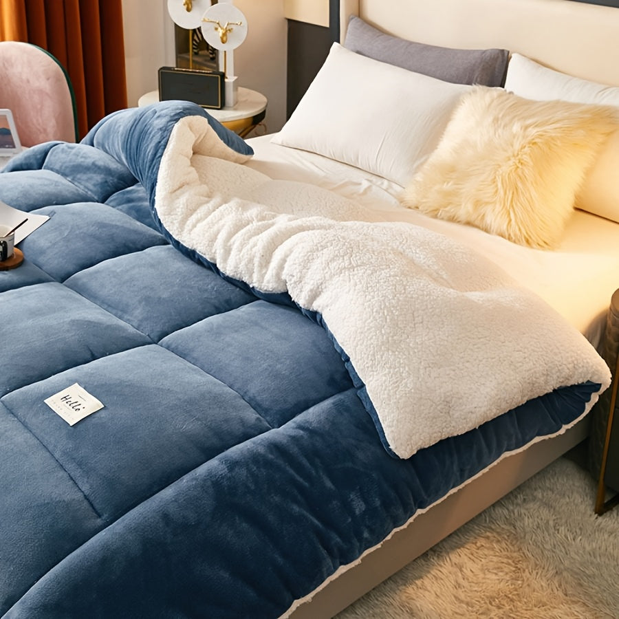 Plaid Quilted Comforter Soft Cozy Milk Velvet Fleece All-Season Bedding