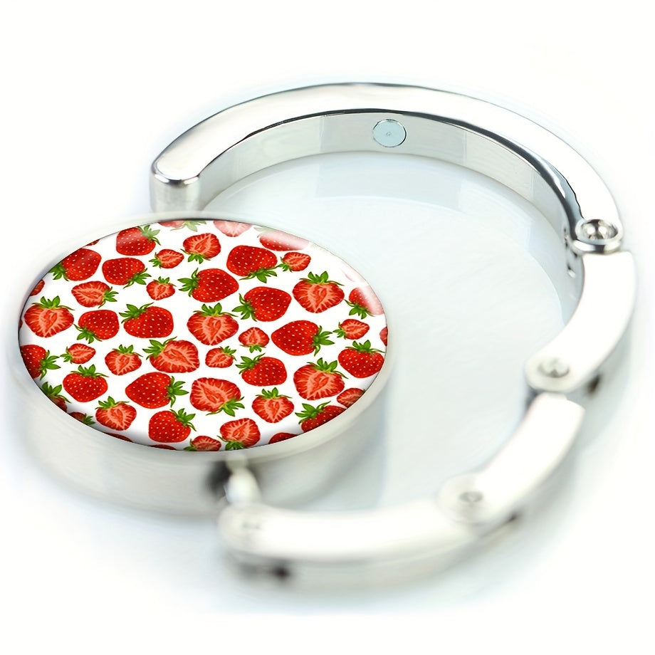 Strawberry Print Boho Purse Hanger Foldable Metal Hook for Handbag Storage