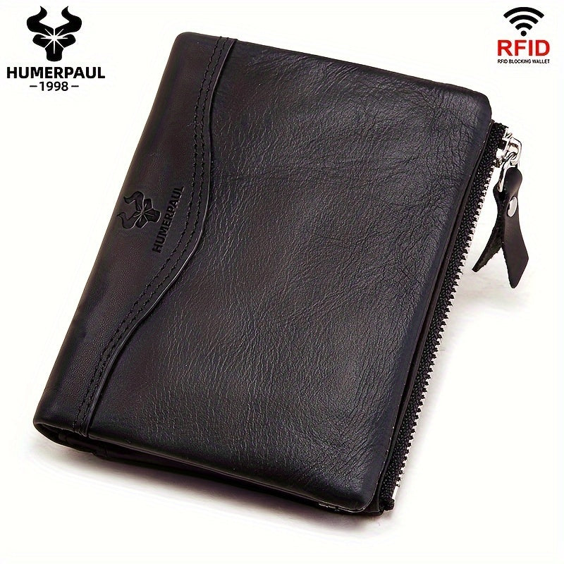 Women's RFID Blocking Red Leather Vintage Wallet with Zipper Closure