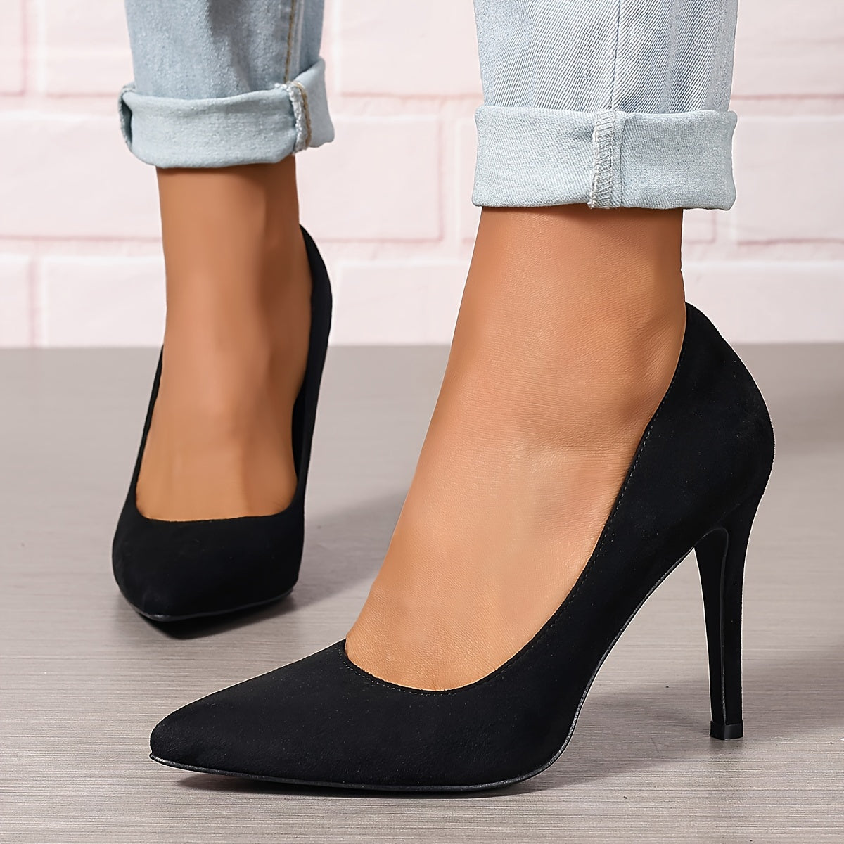 Women's Pointed Toe Slip-On Stilettos Solid Color High Heels for Office and Formal Wear