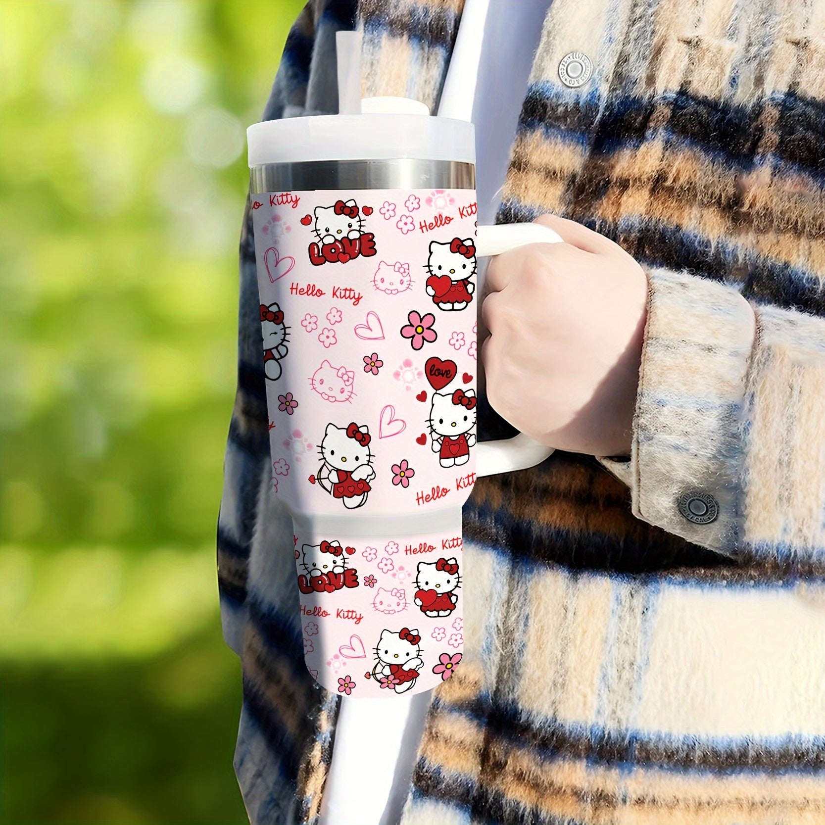 40oz Izolyatsiyalangan zanglamaydigan po'lat sayohat uchun chashka, tutqichli, quvurli, BPA-free, Rojdestvo sovg'asi