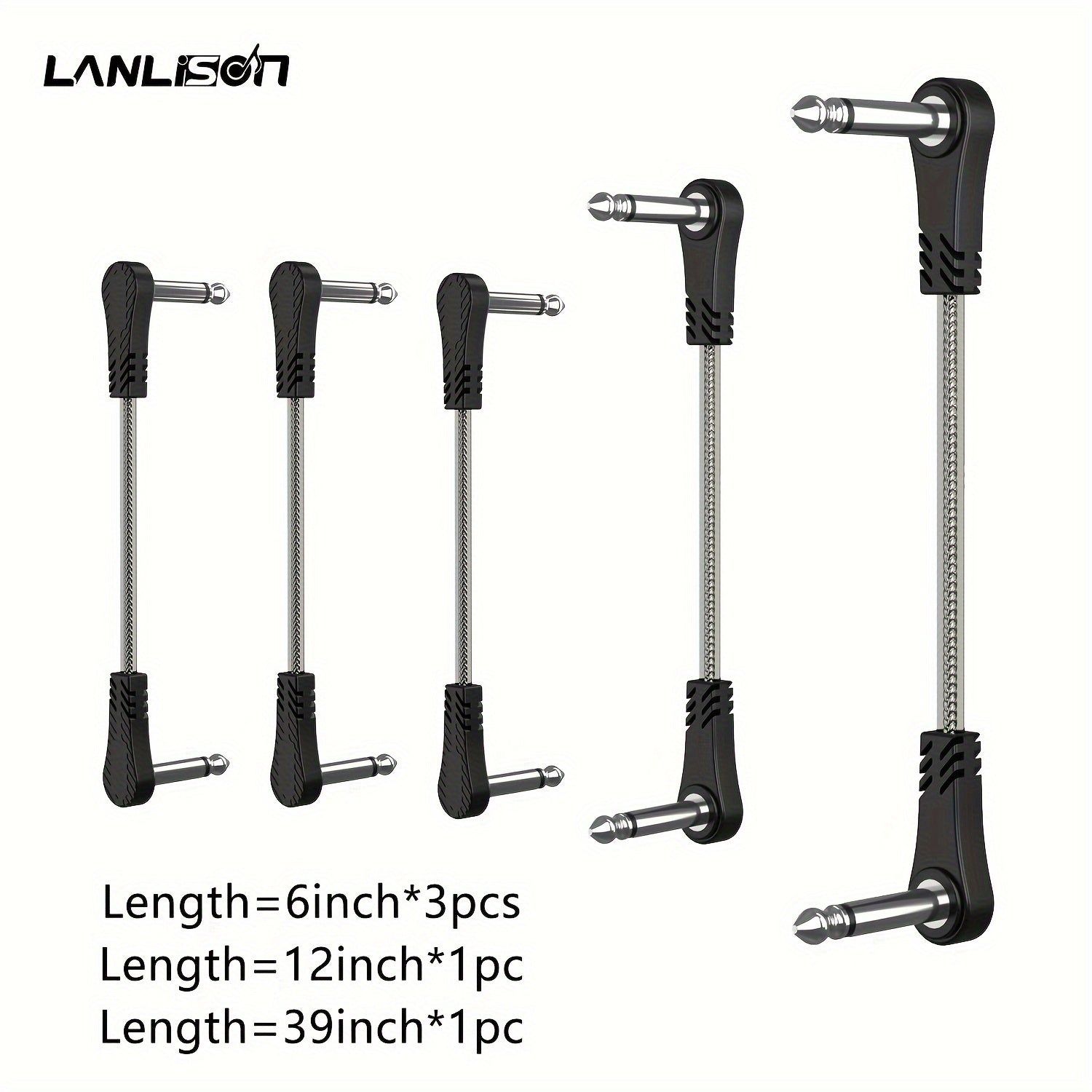 6 Inch 6.35mm Patch Cables for Guitar Pedals Black 5 Pack