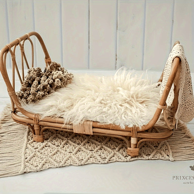 Kids Photography Props Rattan Bed and Chair Set for Studio Sessions Ginger Yellow