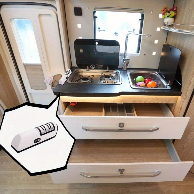 Compact electric knife sharpener for RV kitchens small easy to store fully automatic kitchen use