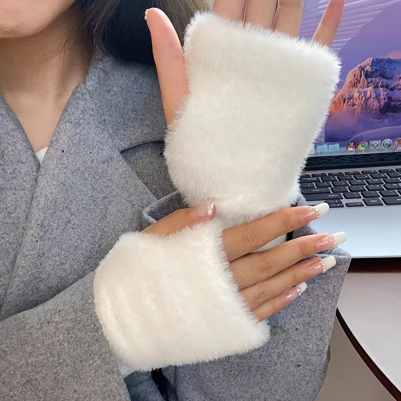 Ayollar uchun to'liq rangli barmoqsiz qo'lqoplar, yumshoq bo'lakli to'qimachilik, issiq qishki, kuzgi