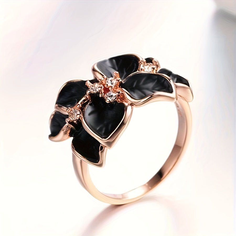 Gold Plated Jewelry Set with Earrings Necklace and Ring Flower Design for Women