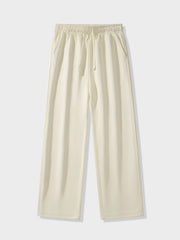 Men's Black Loose Fit Wide Leg Athletic Pants with Drawstring Waist and Breathable Polyester