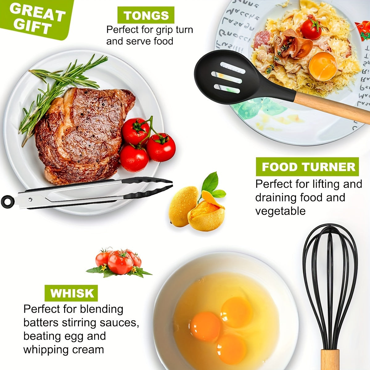 36-Piece Silicone Kitchen Utensil Set with Wooden Handles, Heat-Resistant Non-Stick Tools