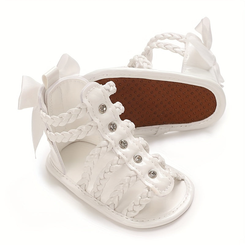 Baby Girl Summer High-Top Sandals with Bow Floral Design Breathable PU Flexible Sole