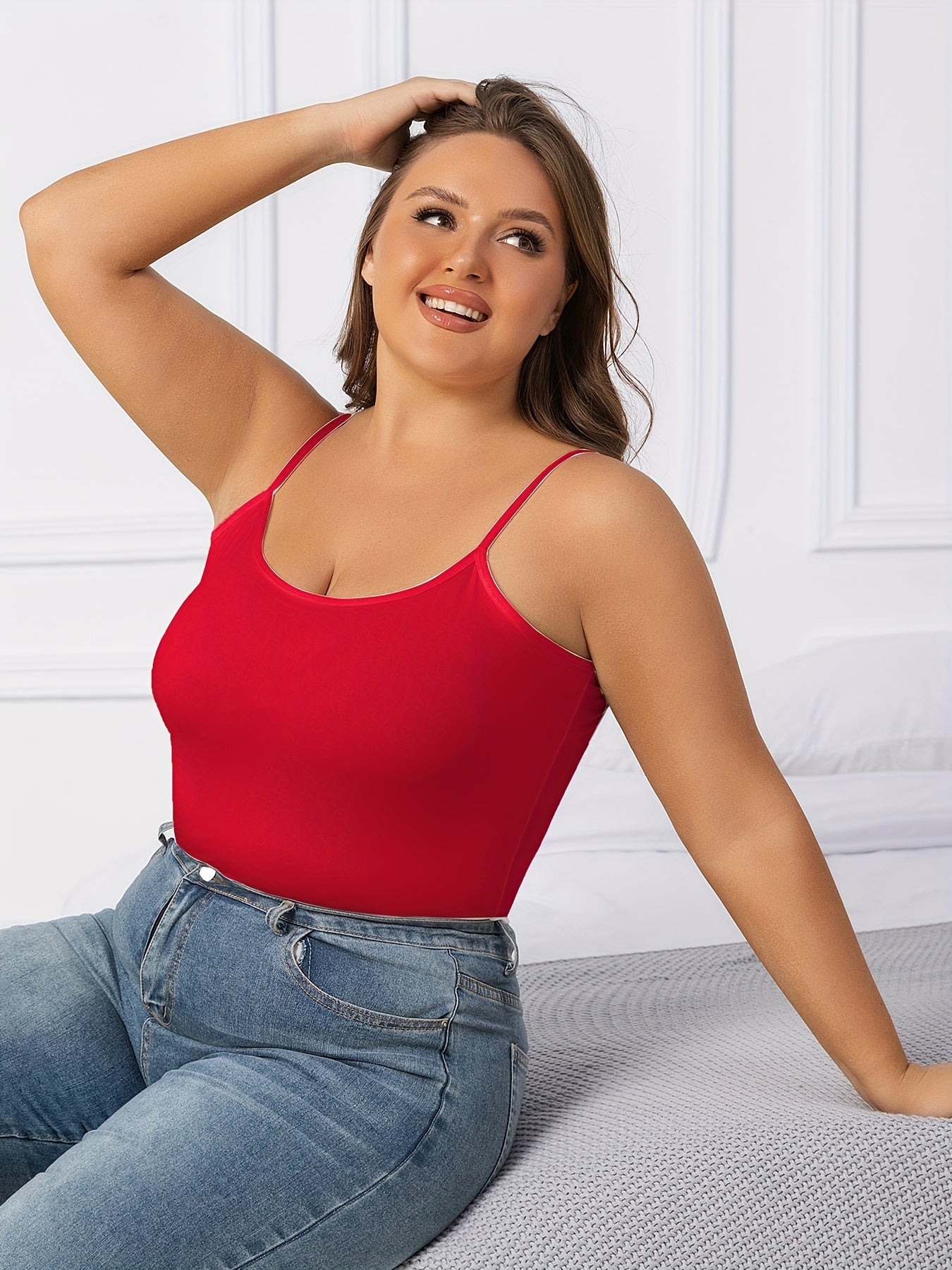 Women's Adjustable Strap Tank Tops 3-Pack Longline Camisole Solid Color Sleeveless Layering