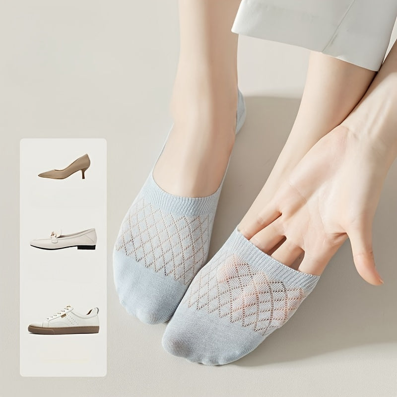 8 Pairs Women's Argyle Mesh Ankle Socks Breathable Knit Short Socks