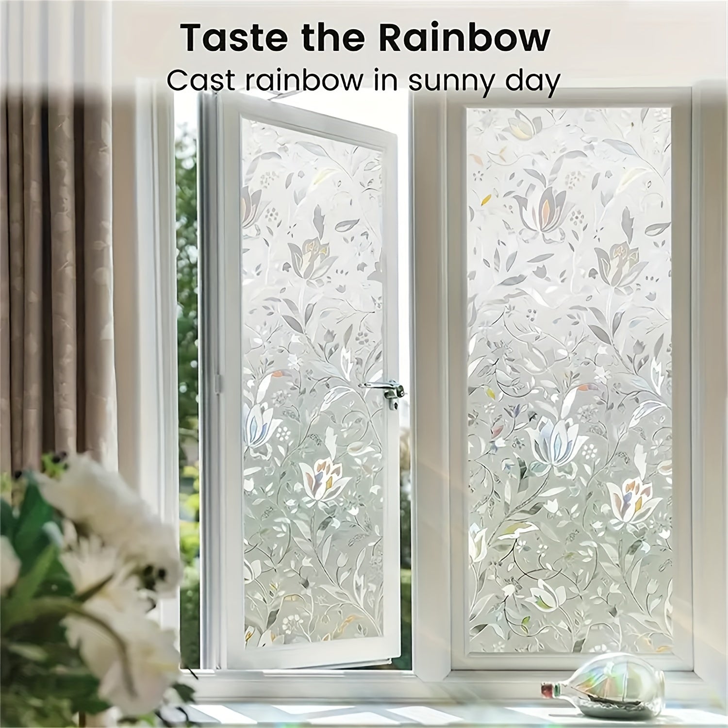 Flower Pattern Window Film Roll for Home Decor Static Cling Glass Privacy Sticker