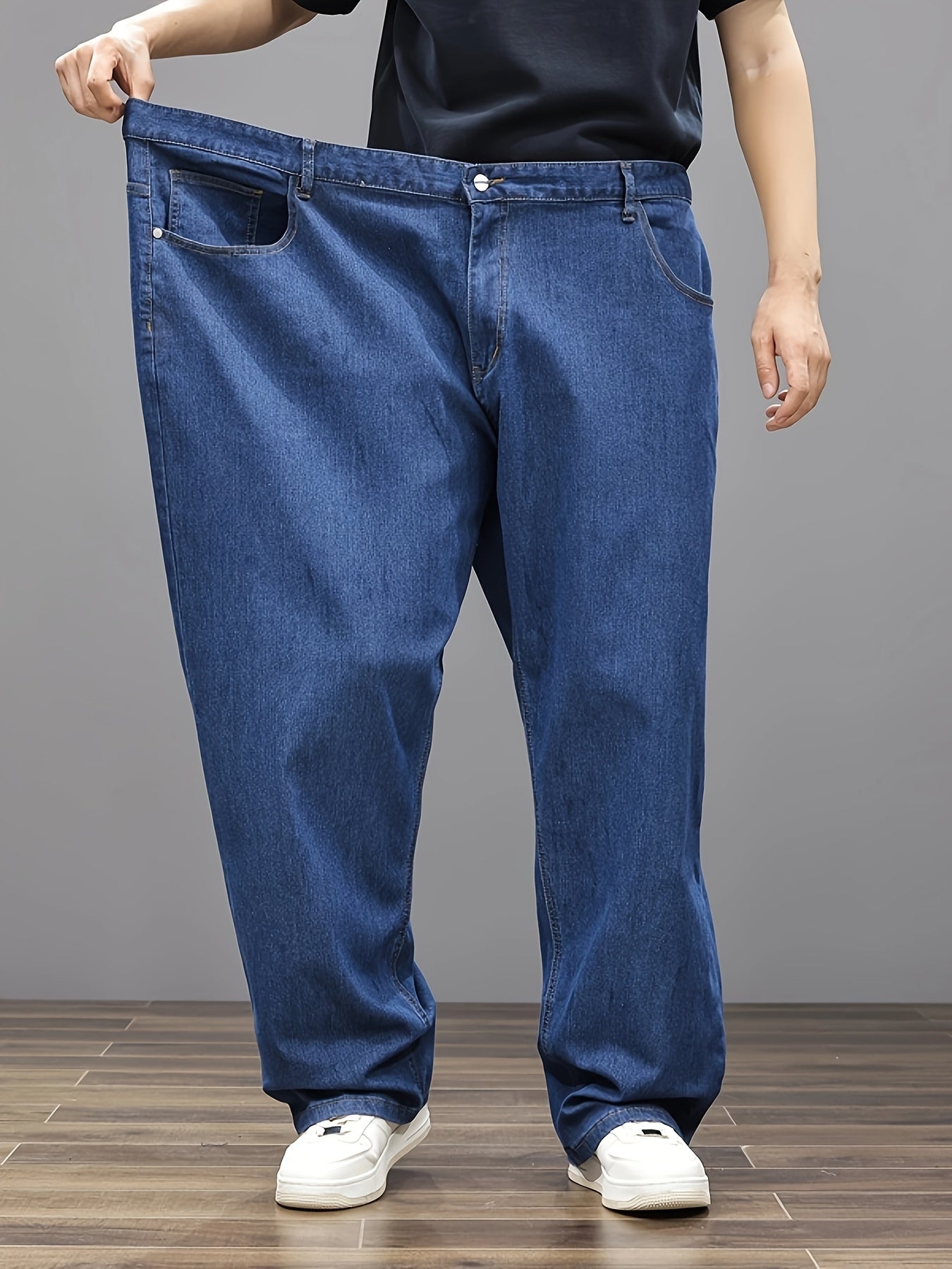 Men's Plus Size Stretch Denim Jeans Relaxed Fit Elastic Waist Casual All-Season