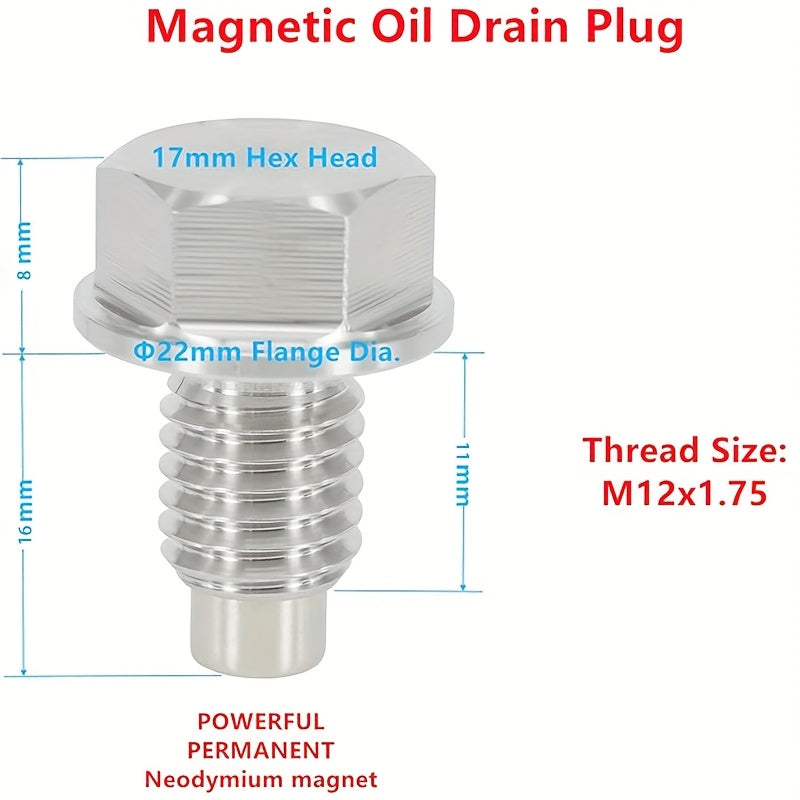 Magnetic Stainless Steel Oil Drain Plug with Red Copper Washer Gasket Replacement