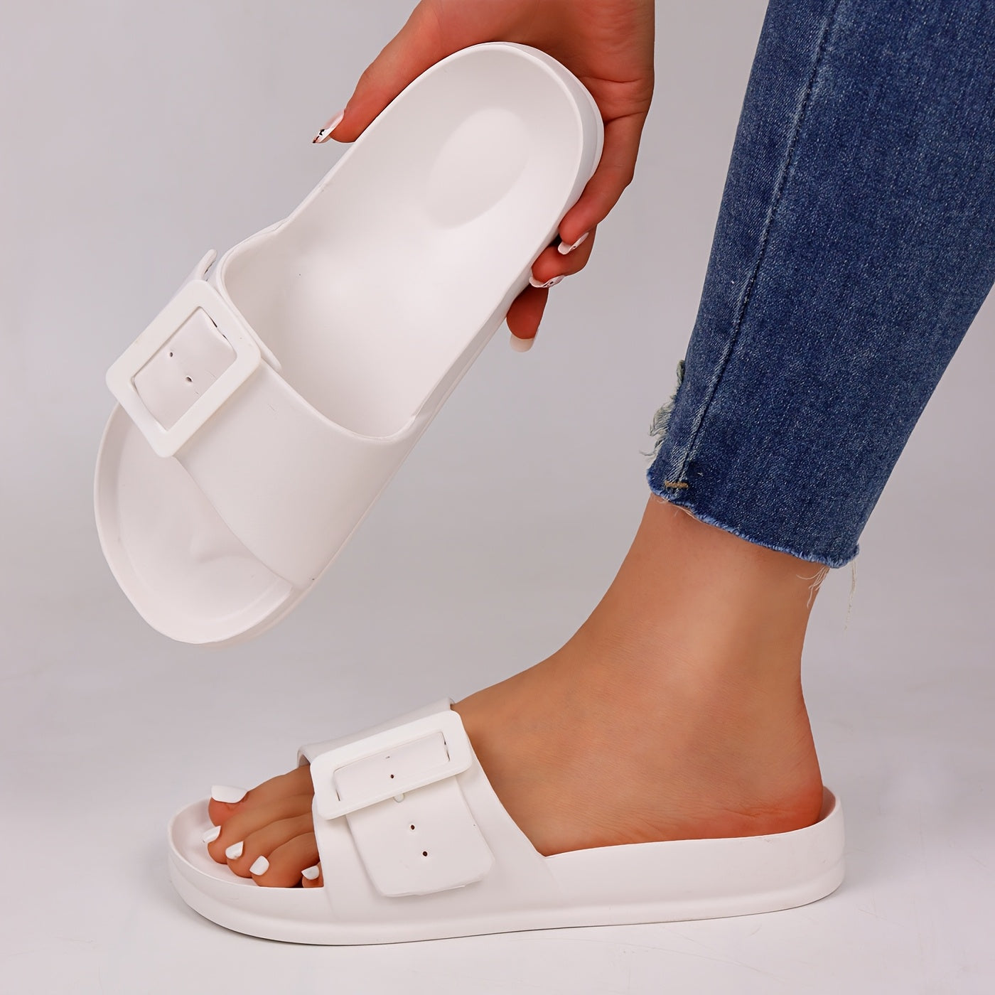 Women's EVA Slide Sandals Open-Toe Beach Shoes Pink Casual Flats