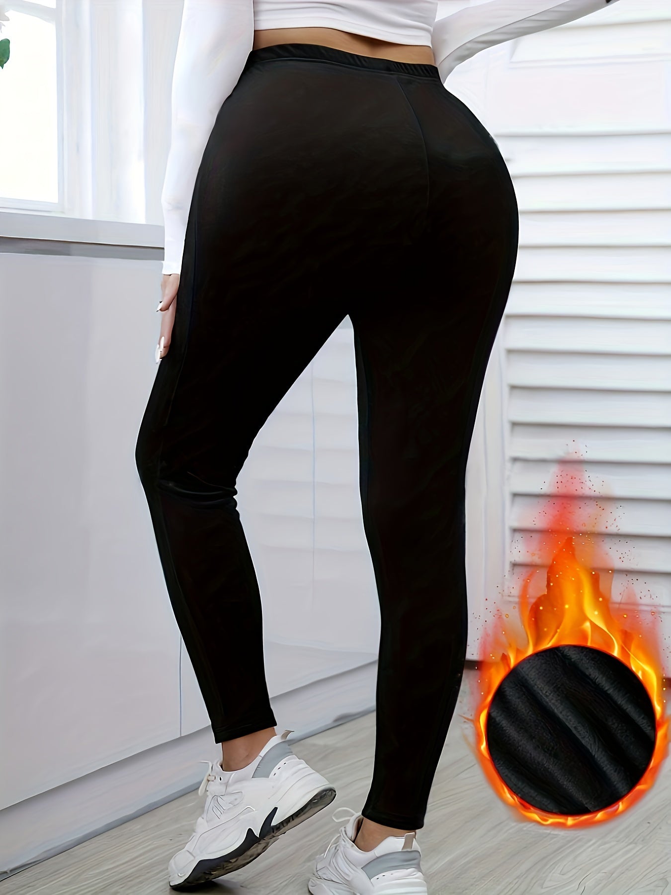 Women’s Plus Size Fleece-Lined High-Rise Leggings Warm Cold Weather Tights
