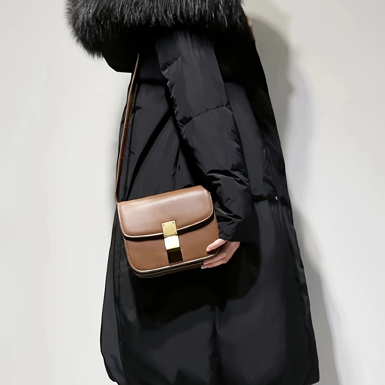 Winter Long Coat with Hood Faux Fur Trim Solid Color Polyester Casual Warm Outerwear