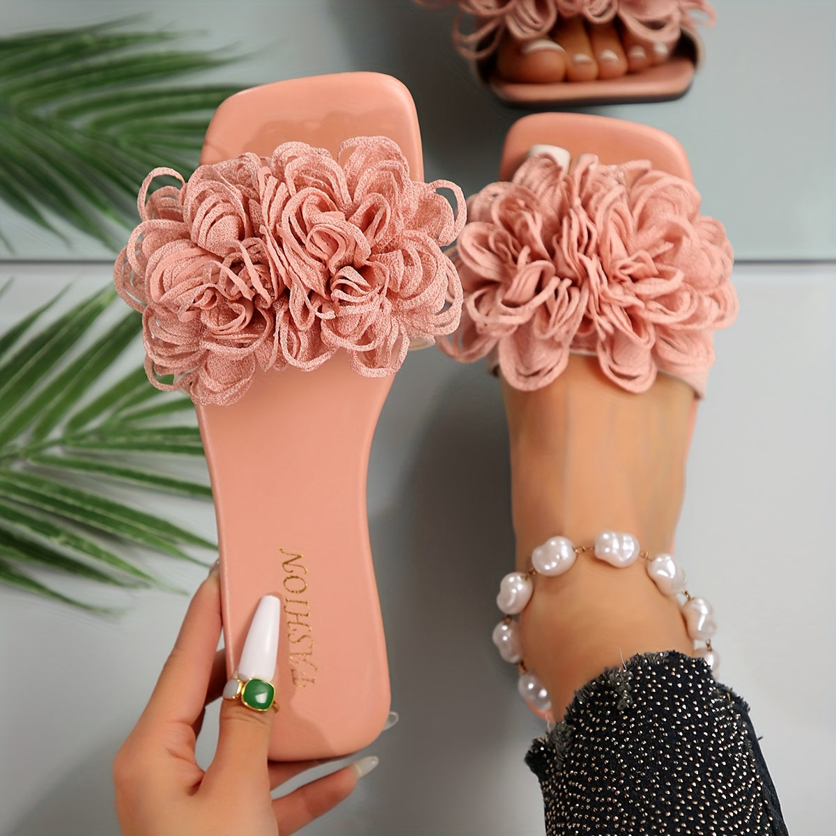 Women's Flowers Decor Slides Summer Open Toe Beach Casual Shoes