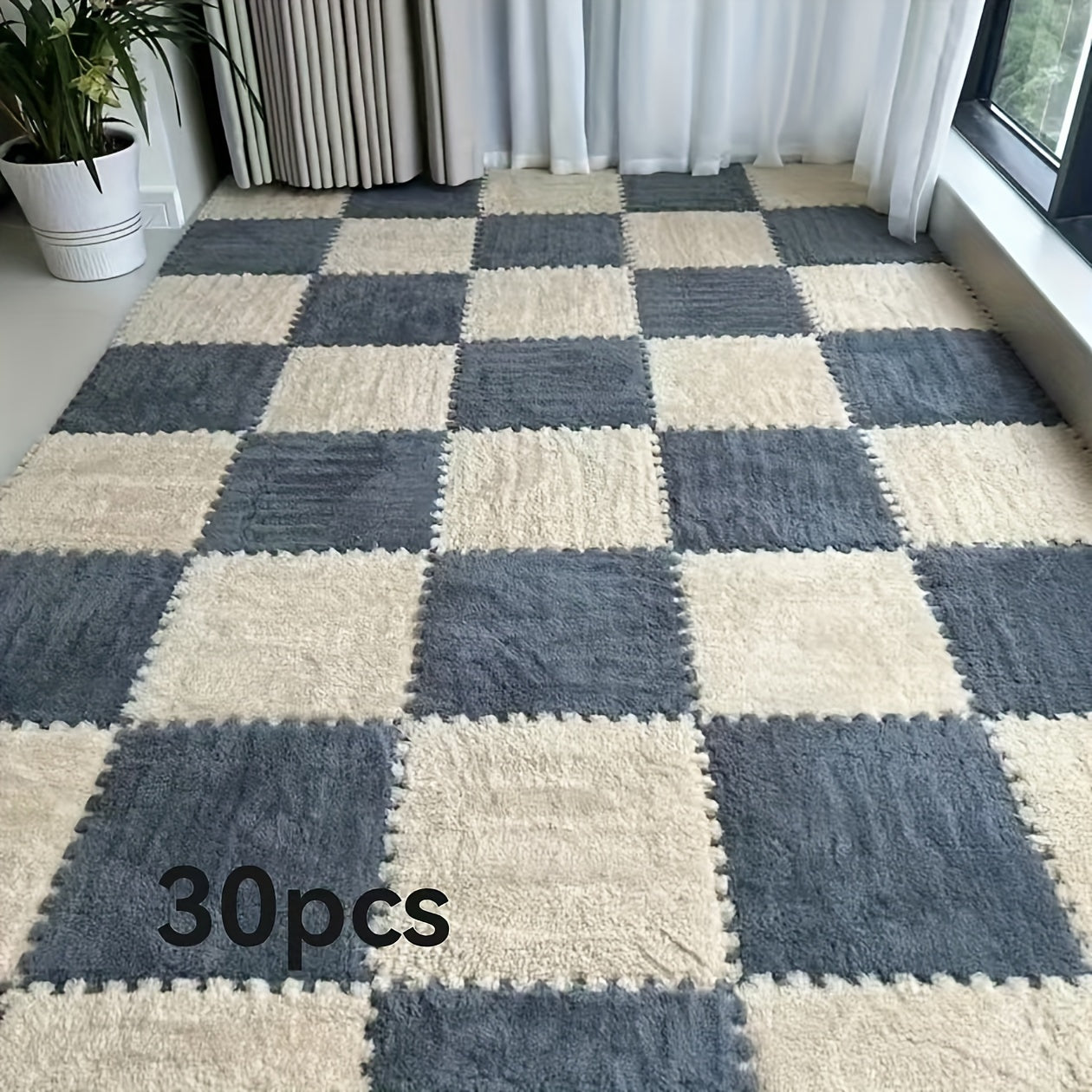 Set of 30 Braided Flannel Area Rugs Square Mats Low Pile Floor Tiles for Bedroom Living Room