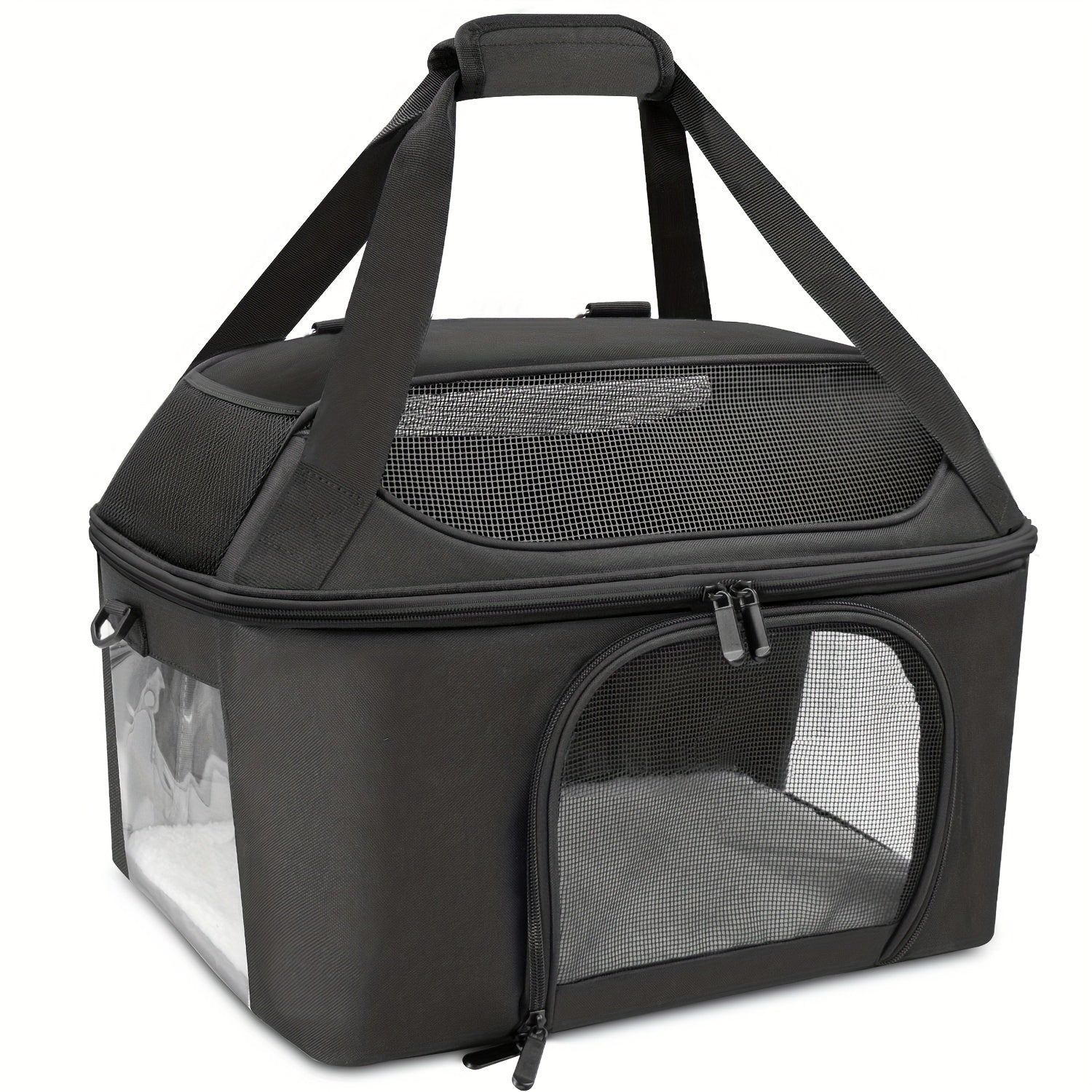 Durable Gray Polyester Pet Carrier Bag for Dogs and Cats with Zipper Closure