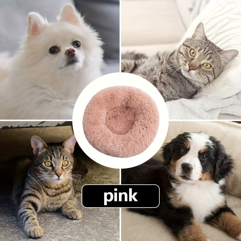 Extra Large Round Dog Bed Non-Slip Faux Plush Polyester Warm Cuddly Pillow